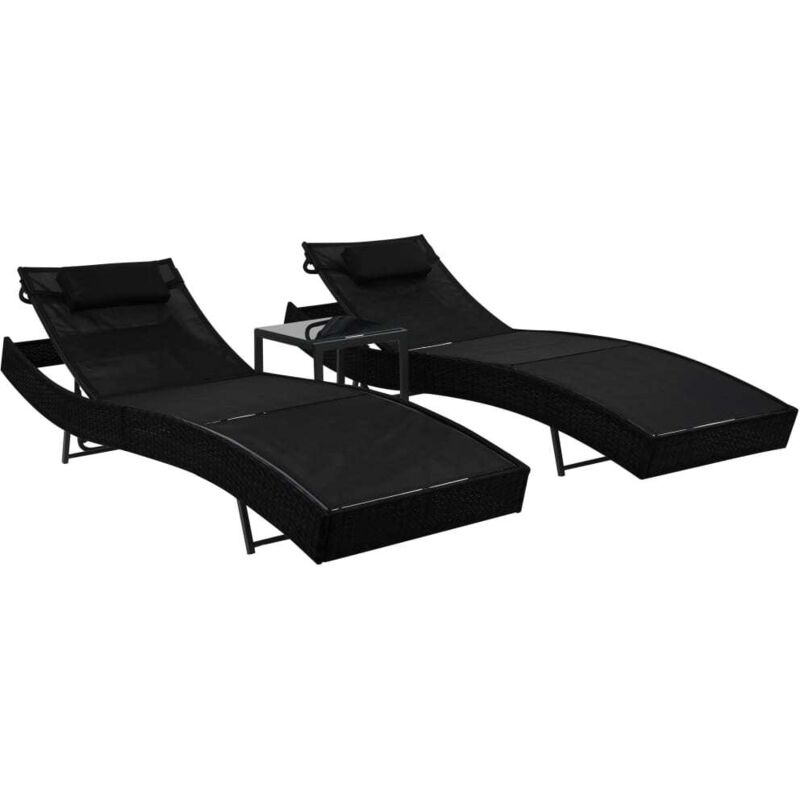 Vidaxl - Chaise longue 2 pcs et table Résine tressée et textilène Noir