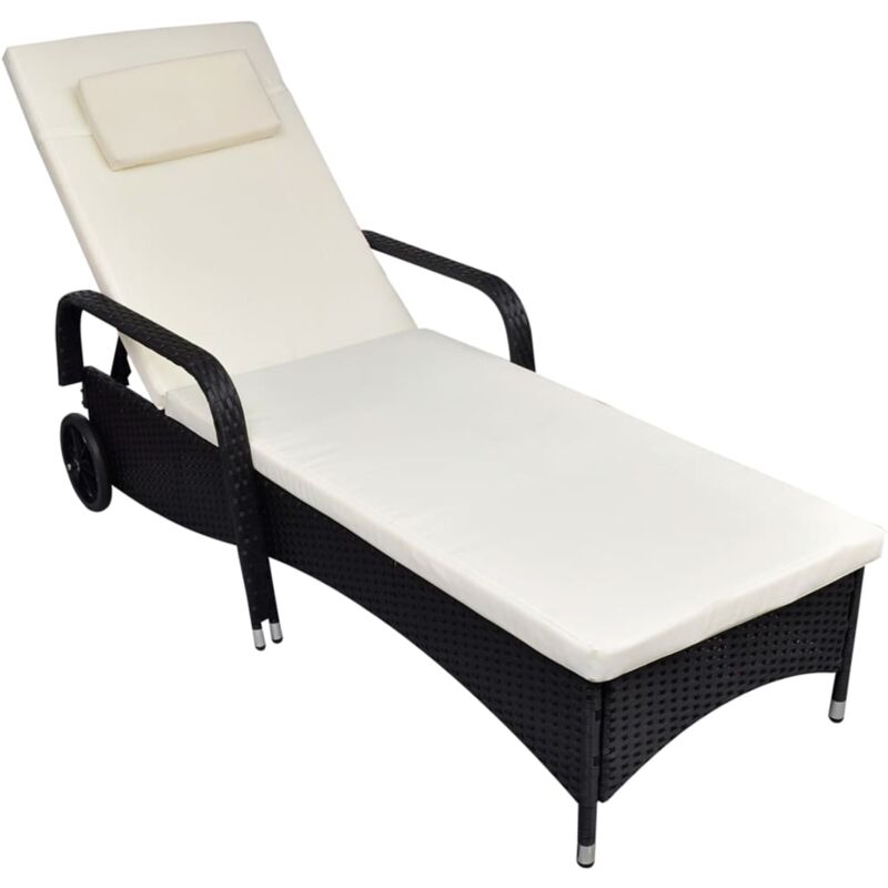Vidaxl - Chaise longue avec coussin et roues Résine tressée Noir