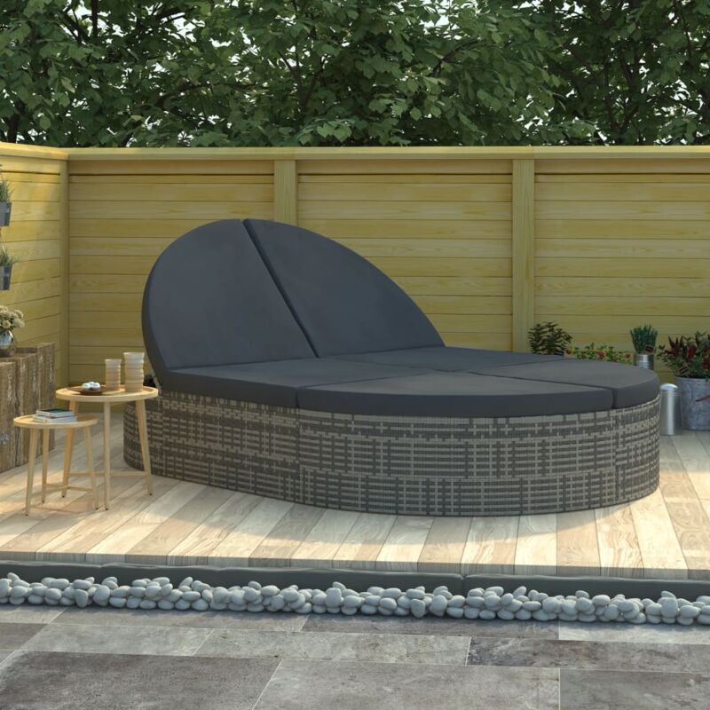 Vidaxl - Chaise longue à 2 places avec coussins Résine tressée Gris