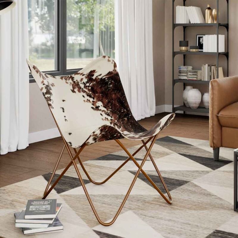 Vidaxl - Chaise papillon marron et blanc cuir de vache