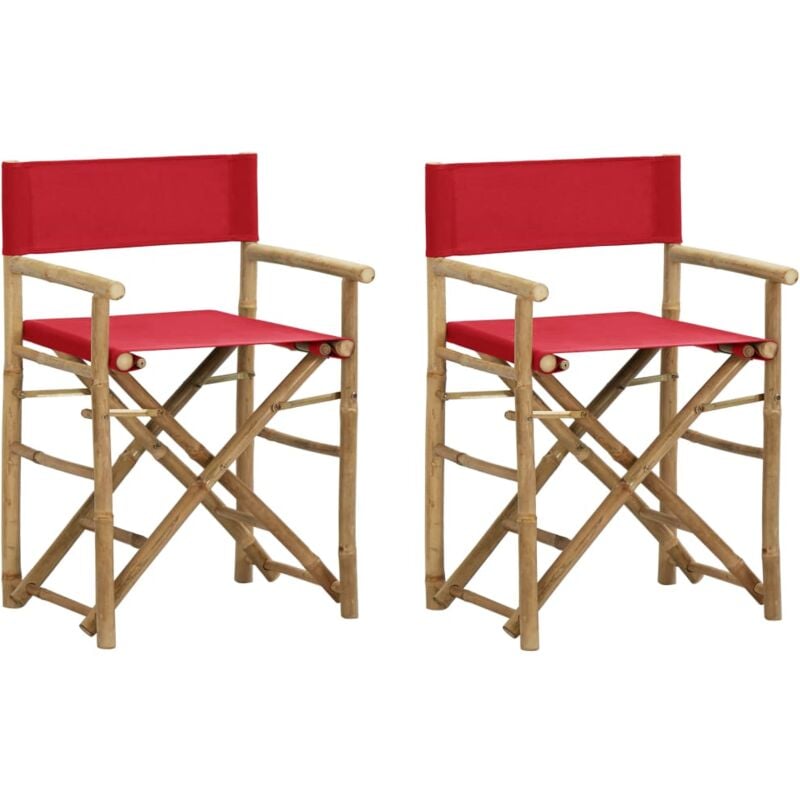 Chaises pliables de directeur lot de 2 Rouge Bambou et tissu Vidaxl