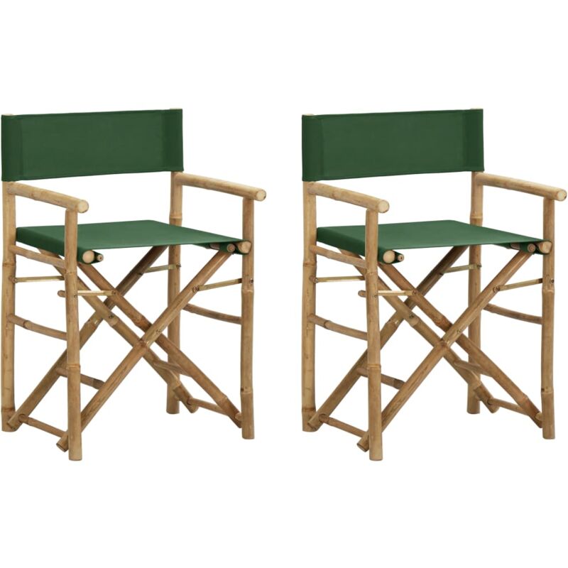 Chaises pliables de directeur lot de 2 Vert Bambou et tissu Vidaxl
