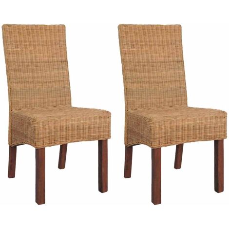 Vidaxl – Lot de 2 chaises à manger en rotin naturel – Cadre en bois de manguier massif – Confort optimal – Dimensions 45x62x93cm
