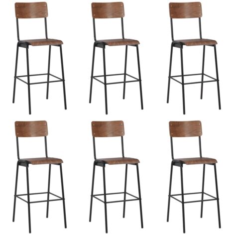 vidaXL Chaises de bar lot de 6 contreplaqué solide et acier