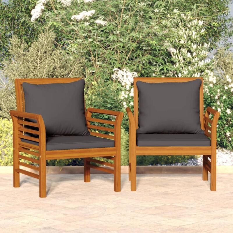 Chaises de canapé coussins gris foncé lot de 2 acacia massif Vidaxl