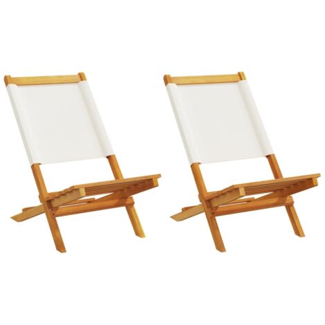 Lot De 2 Chaises De Bistro Pliantes En Bois D'acacia Massif Et Tissu – Blanc Crème – Capacité 110 Kg – Pour Terrasse, Jardin, Balcon