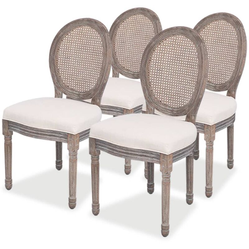 Vidaxl – Lot de 4 chaises à manger crème – Cadre en bouleau et pieds en bois d'hévéa – Rembourrage en lin – Dimensions 50x56x95,5cm