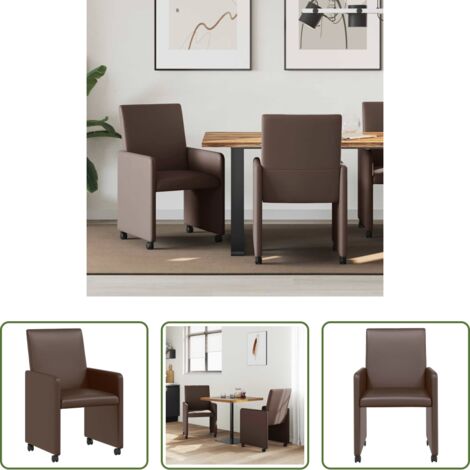 vidaXL Chaises ergonomiques -  Chaises de Salle à Manger avec Roues 2 pcs Marron Faux cuir