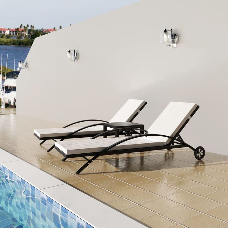 Bain de soleil avec table Chaise de jardin - Transat de jardin Résine tressée Noir BV358803 - BonneVie
