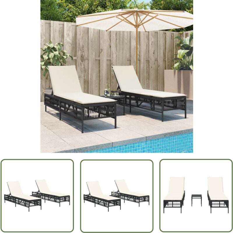 The Living Store - vidaXL Chaises longues lot de 2 avec table noir résine tressée