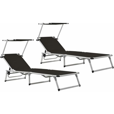 vidaXL Chaises longues pliables et toit lot de 2 Aluminium textilène