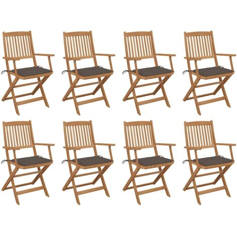 vidaXL Chaises pliables d'extérieur et coussins lot de 8 Bois d'acacia