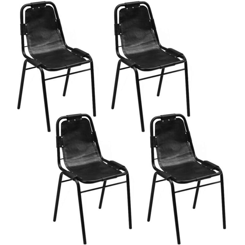 Chaises à manger lot de 4 noir cuir véritable Vidaxl