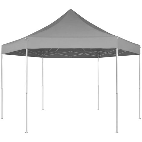 Vidaxl – Chapiteau hexagonal pliable gris 3,6x3,1 m – Acier enduit de poudre – Toit en polyester 220 g/m² résistant à l'eau – Pour événements extérieurs