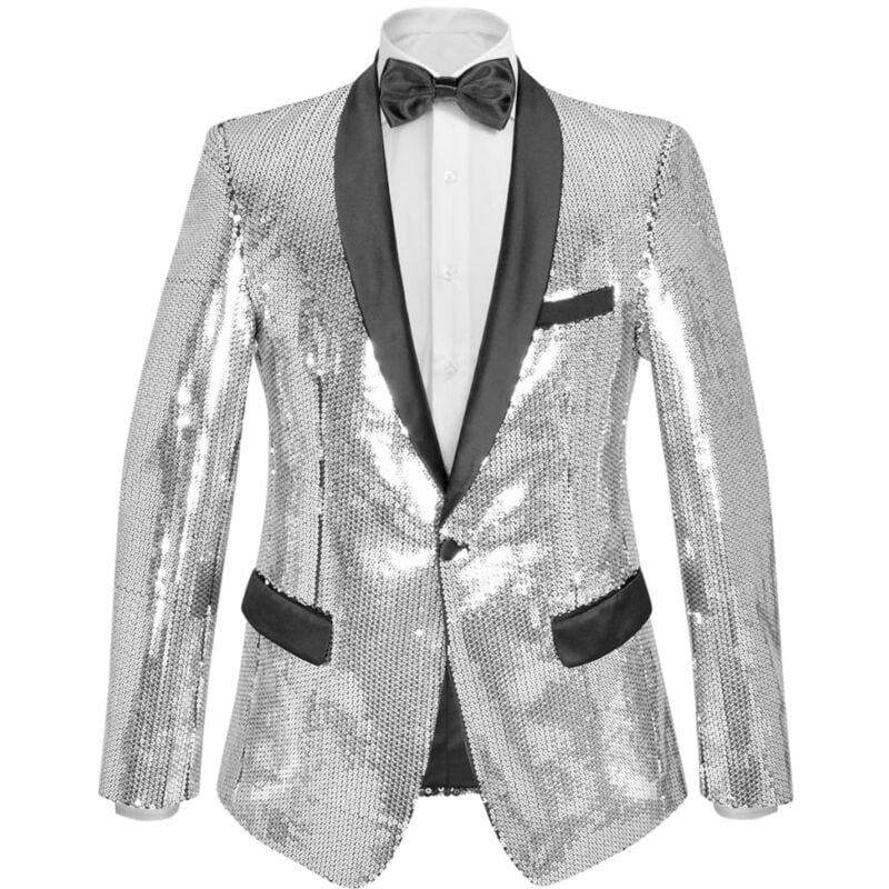 

vidaXL Chaqueta de lentejuelas para esmoquin hombre plateada talla 46 - Plateado