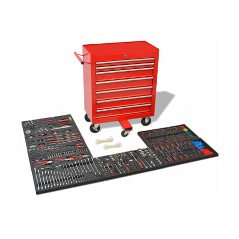vidaXL Chariot a outils pour atelier avec 1 125 outils Acier Rouge