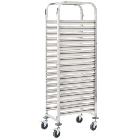 Vidaxl – Chariot de cuisine 16 plateaux 38x55x163 cm – Acier inoxydable – 4 roulettes pivotantes avec freins – Capacité 10 kg par étagère