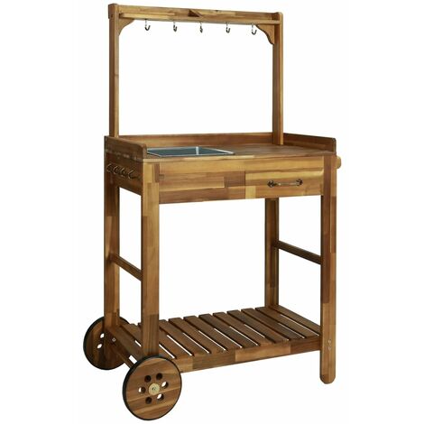VIDAXL Chariot de cuisine de jardin Bois d'acacia 92x43,5x141,5 cm