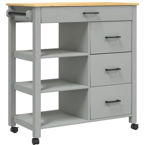 vidaXL Chariot de cuisine MONZA bois massif gris 84x40x90 cm