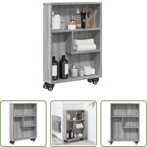 vidaXL Chariot de rangement bois -  Chariot de rangement étroit sonoma gris bois d'ingénierie