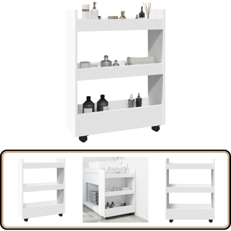 Vidaxl - Chariot de rangement étroit 3 niveaux blanc bois d'ingénierie