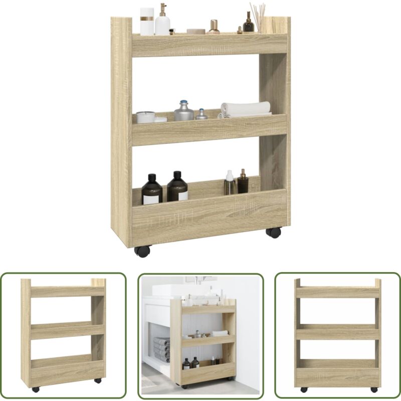 The Living Store - vidaXL Chariot de rangement étroit 3 niveaux chêne sonoma