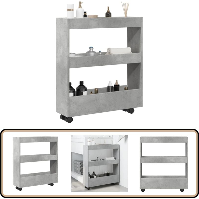 Vidaxl - Chariot de rangement étroit 3 niveaux gris béton