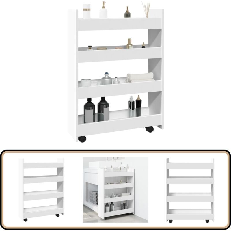 vidaXL Chariot de rangement étroit 4 niveaux blanc bois d'ingénierie