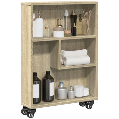 Chariot De Cuisine VidaXL - Étagère Roulante En Bois De Chêne - 4 Roues Dont 2 Bloquantes - Rangement Salon/SDB