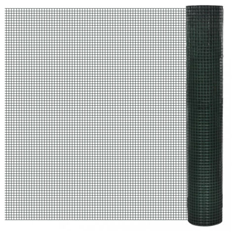 vidaXL Chicken Wire Fence Galvanised with PVC Coating 25x1 m Green