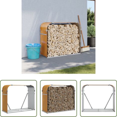 vidaXL Chimenea -  Leñero de acero galvanizado acabado de madera 120x45x100 cm