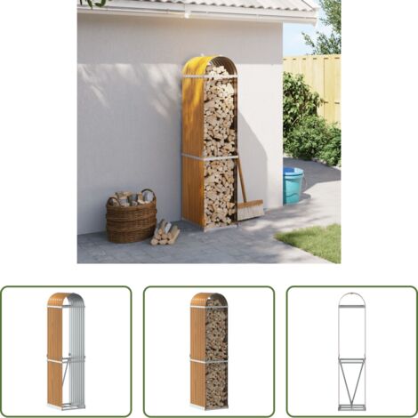 vidaXL Chimenea -  Leñero de acero galvanizado acabado de madera 40x45x170 cm