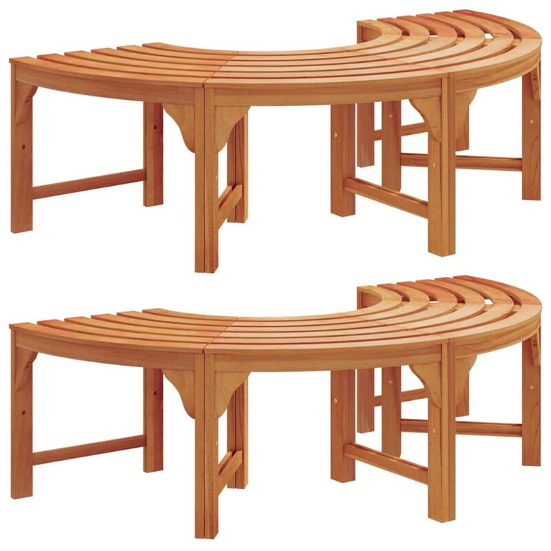 Tree Bench 2 Pcs Brown 160 X 160 X 45cm Solid Eucalyptus Wood Vidaxl