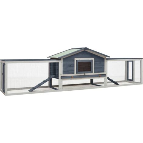 Vidaxl – Clapier en bois de pin et sapin 310x70x87 cm – 2 niveaux avec rampe antidérapante – Bac coulissant pour entretien facile – Résistant aux intempéries