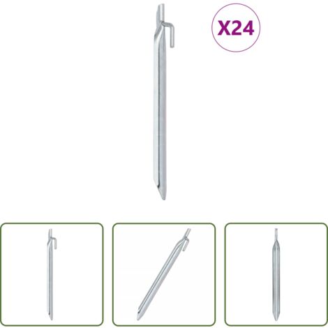 vidaXL Clavijas de acero galvanizado -  Clavijas de tienda forma V 24 uds acero galvanizado 24 cm Ø20mm