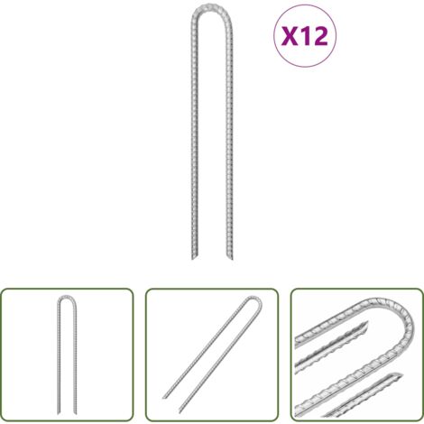 vidaXL Clavijas para tiendas -  Clavijas de tienda forma U 12 ud acero galvanizado 41,5cm Ø12mm