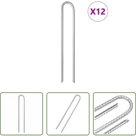 vidaXL Clavijas para tiendas -  Clavijas de tienda forma U 12 uds acero galvanizado 37 cm Ø10mm