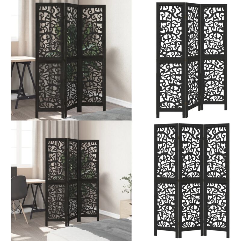 Cloison de séparation 3 panneaux noir bois de paulownia massif - Vidaxl