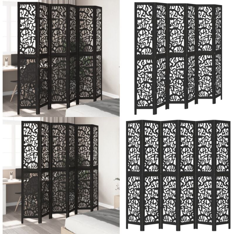 Cloison de séparation 6 panneaux noir bois de paulownia massif - Vidaxl