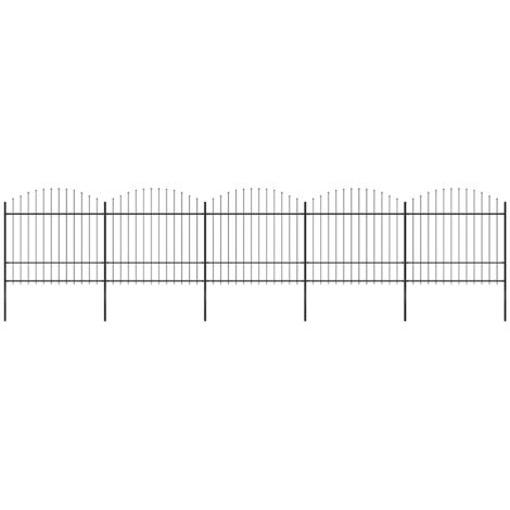 vidaXL Clôture de jardin avec dessus en forme de lance en acier 892,5 x 175 cm Noir