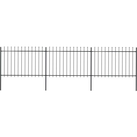 Vidaxl – Clôture de jardin en acier enduit de poudre 120 cm – Barres verticales avec pointes de lance – Kit complet avec 3 panneaux et 4 poteaux
