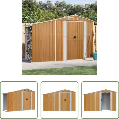 vidaXL Cobertizo galvanizado -  Cobertizo de jardín acero galvanizado marrón 277x93x179 cm