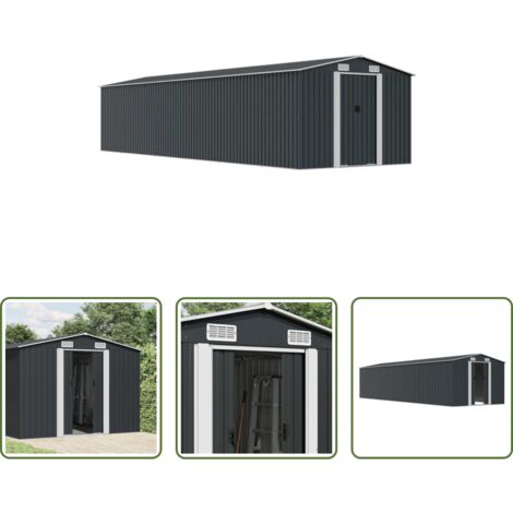vidaXL Cobertizo gris antracita -  Cobertizo jardín acero galvanizado gris antracita 257x779x181cm