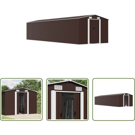 vidaXL Cobertizo marrón -  Cobertizo de jardín acero galvanizado marrón 257x990x181 cm