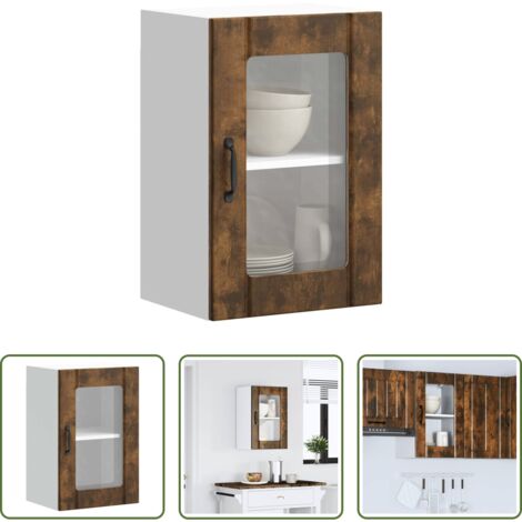 vidaXL Cocina -  Armario de pared para cocina puerta cristal Lucca roble ahumado