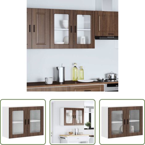 vidaXL Cocina -  Armario de pared para cocina puerta cristal Porto roble marrón