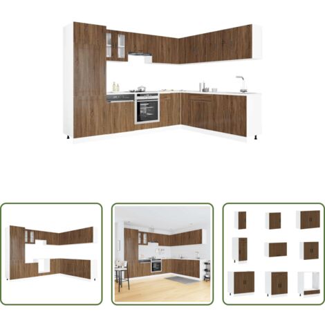 vidaXL Cocina madera -  Mueble cocina Porto roble marrón 14 pzas madera contrachapada
