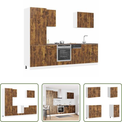 vidaXL Cocina moderna -  Mueble cocina Kalmar roble ahumado 7 pzas madera contrachapada