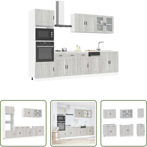 vidaXL Cocina moderna -  Mueble cocina Kalmar sonoma gris 7 pzas madera contrachapada