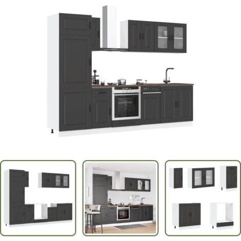 vidaXL Cocina negra -  Mueble de cocina Kalmar negra 8 piezas madera contrachapada